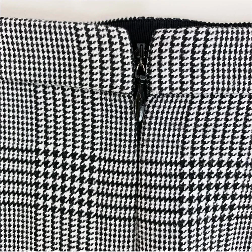 J. Crew Plaza Women’s Skirt Black White Glen‎ Plaid Flared Sz 2 New